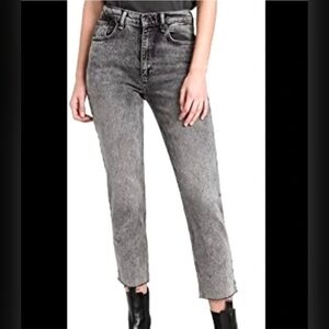 Kendall & Kylie The Icon High Rise Straight Jeans, Black/Gray Stonewash, Raw Hem